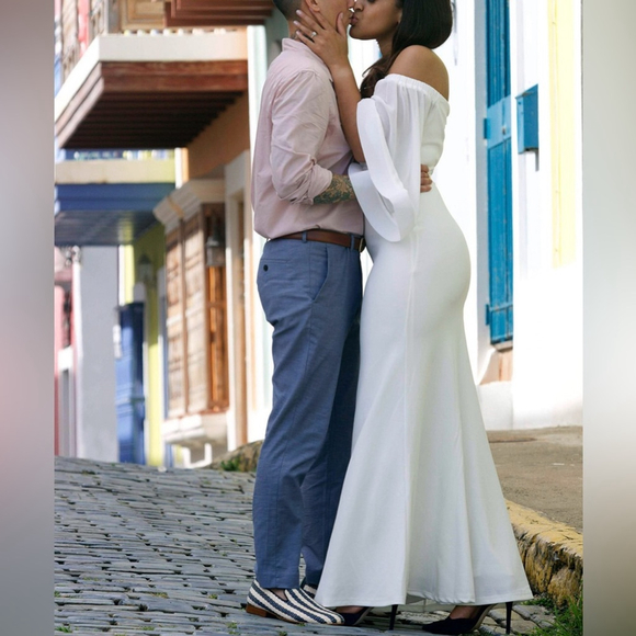 Joaquin Blanco Off Shoulder White Wedding Engagement Party Dress Gown - M - Picture 2 of 4